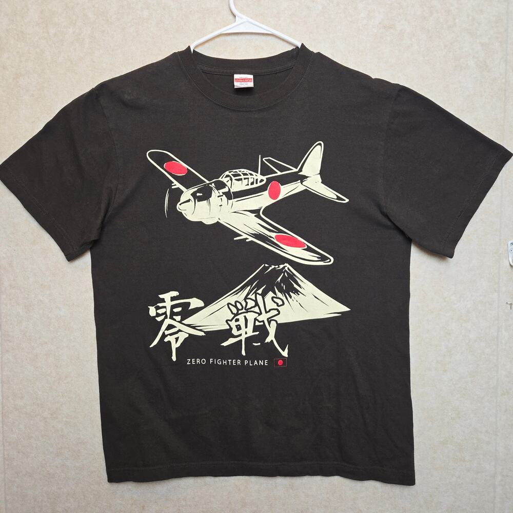 United Athle Zero Fighter Plane Shirt Large Japan Mt Fuji Japanese Graphic Tee